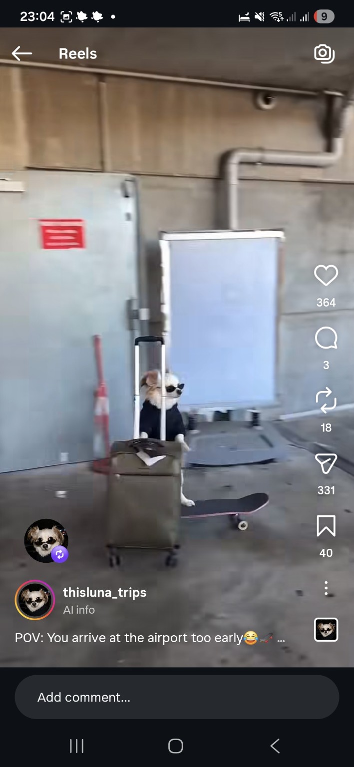 Luna with luggage on a skateboard